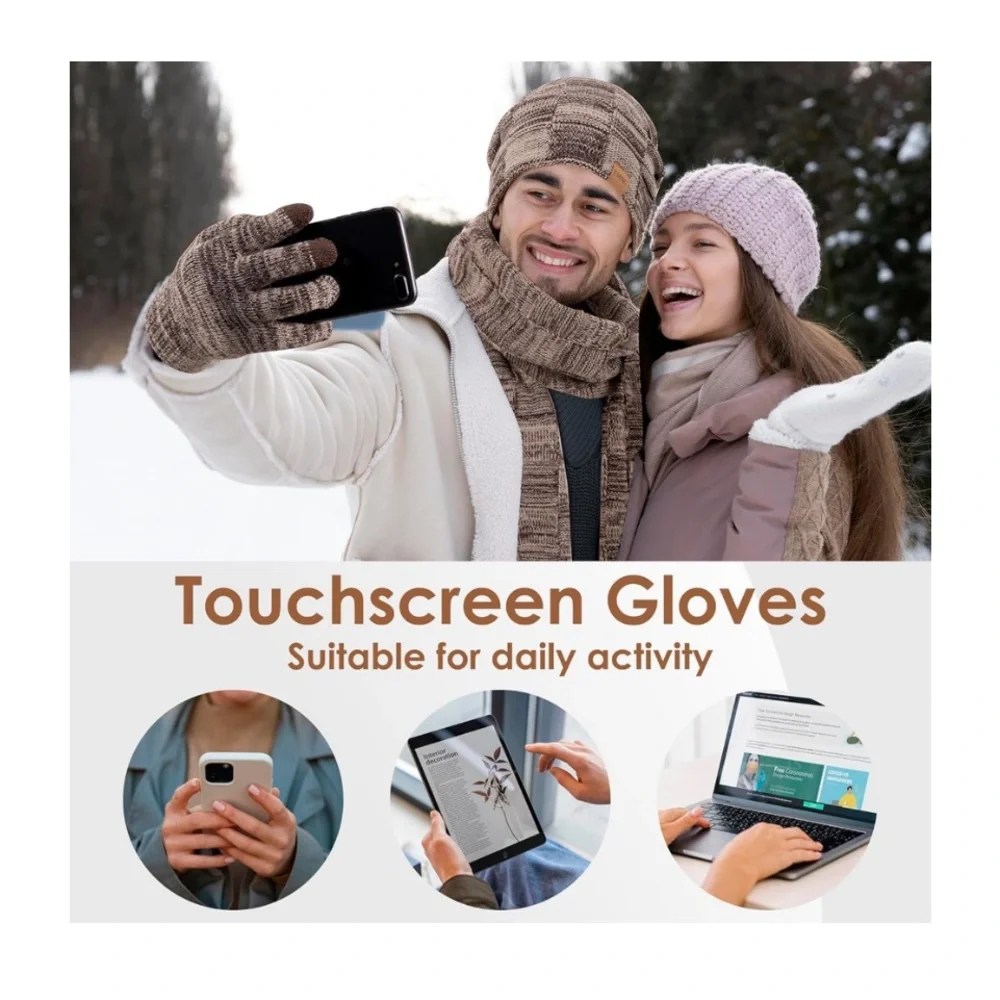 🌹🆕 Black Unisex Winter Accessories Set Hat Scarf and Gloves Christmas Gift - Picture 4 of 8